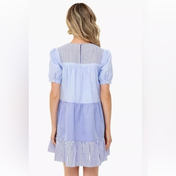Pomander Place Quinn Mini Dress Blue and White Tiered Ruffled Sundress - Picture 2 of 6